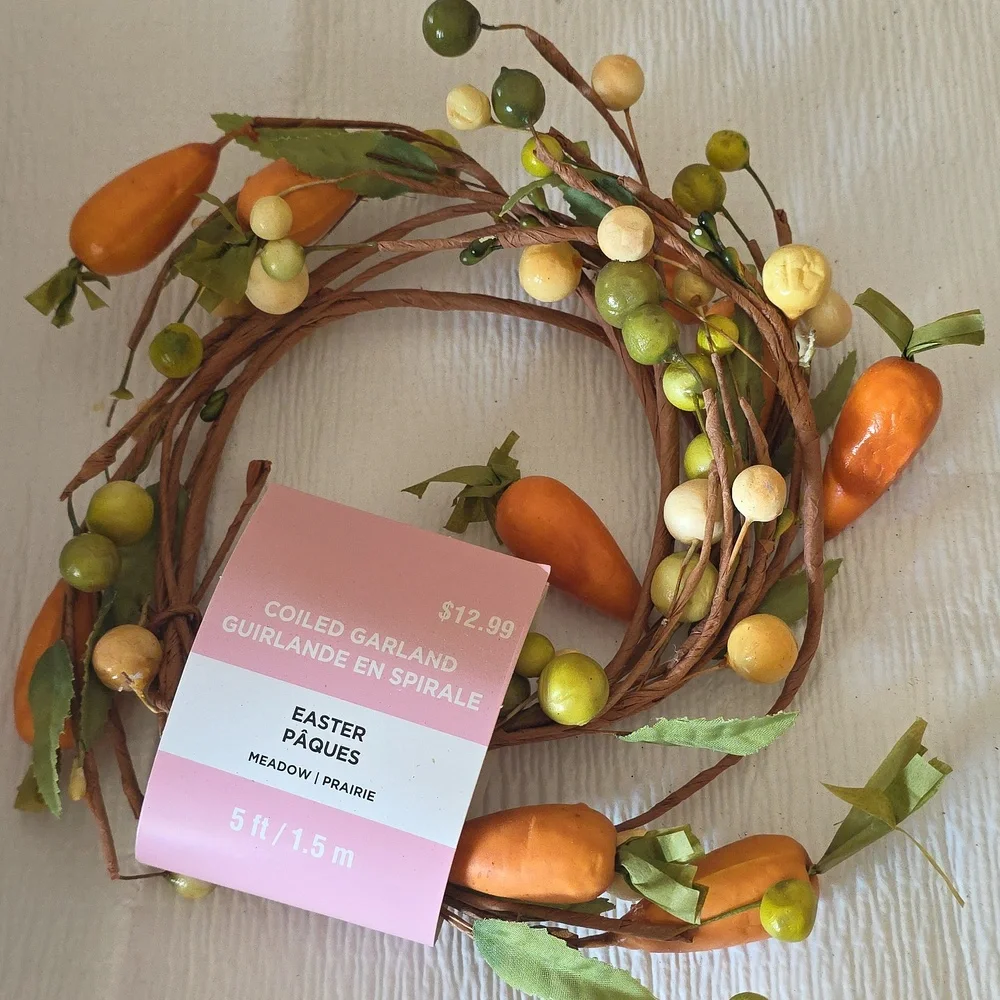Easter Meadow Coiled Garland with Orange Carrots and Green Berries